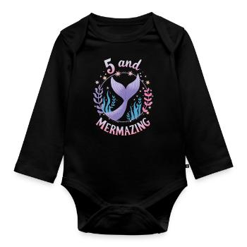 Fille Sirène 5 ans pour l’anniversaire - Body Bébé bio manches longues - noir - Devant