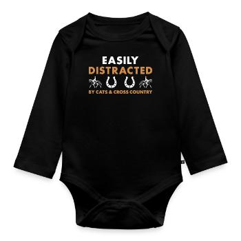 Rider Easily Distracted By Cats And Cross Country - Organic Longsleeve Baby Bodysuit - black - Front