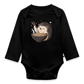 Happy hedgehog enjoying ramen – Kawaii Food Love - Organic Longsleeve Baby Bodysuit - black - Front