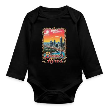 Buenos Aires Skyline – Paysage urbain argentin - Body Bébé bio manches longues - noir - Devant