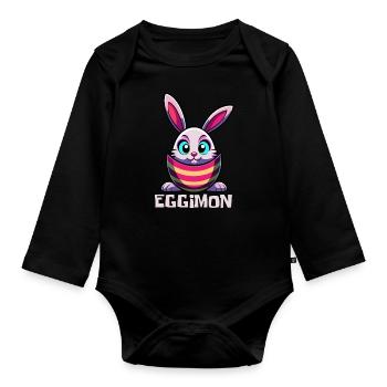 Eggimon - Osterhase - Osterei - Geschenk - Baby Bio-Langarm-Body - Schwarz - Vorne