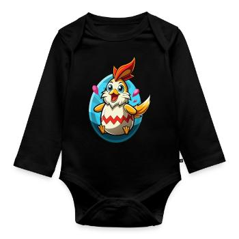 Joyeuses Pâques - Poule de Pâques - Oeuf de Pâques - Cadeau - Body Bébé bio manches longues - noir - Devant
