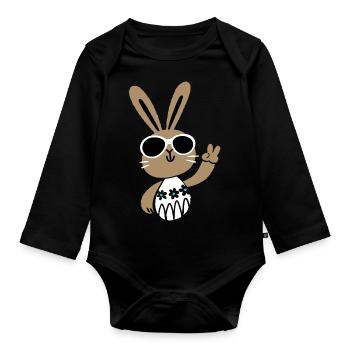 Happy Easter - Osterhase - Osterei - Geschenk - Baby Bio-Langarm-Body - Schwarz - Vorne
