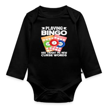 Joueur de bingo Dicton amusant sur les jurons - Body Bébé bio manches longues - noir - Devant