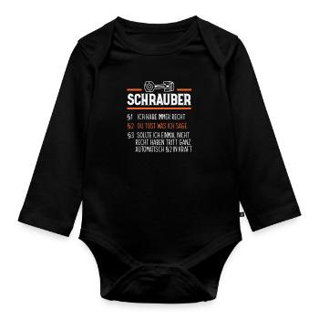 Schrauber Werkstatt Garage Auto - Baby Bio-Langarm-Body - Schwarz - Vorne