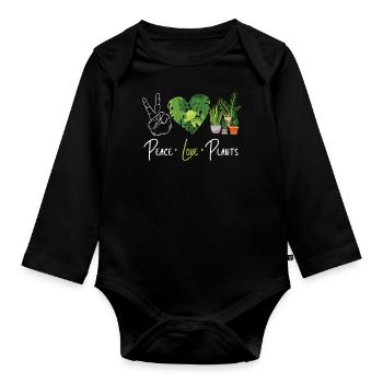 Amoureux des plantes Jardinage Paix Amour - Body Bébé bio manches longues - noir - Devant