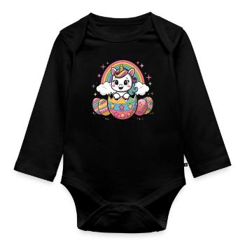 Magical Unicorn Easter Egg – Colorful Easter Gift - Organic Longsleeve Baby Bodysuit - black - Front