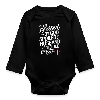 Von Gott Gesegnet Von Meinem Mann - Baby Bio-Langarm-Body - Schwarz - Vorne