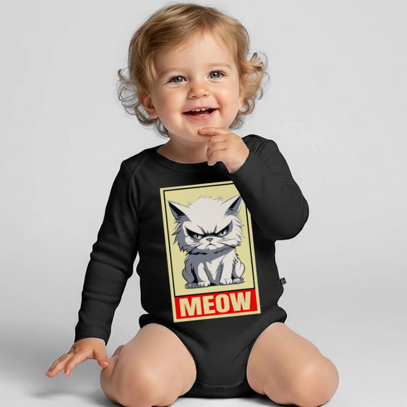 Cat Meow Grumpy Grumpy Grumpy Funny Organic Longsleeve Baby Bodysuit