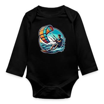 Kitesurfer Kiteboard Kitesurfing Kitesurf - Organic Longsleeve Baby Bodysuit - black - Front