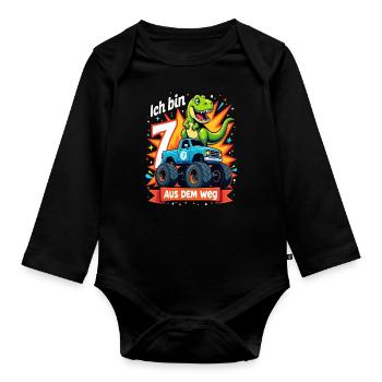 Dinosaur 7th Birthday Monster Truck - Organic Longsleeve Baby Bodysuit - black - Front