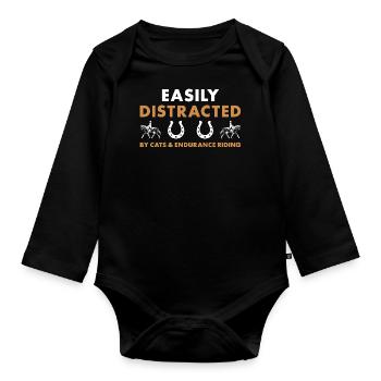 Rider Easily Distracted Cats And Endurance Riding - Organic Longsleeve Baby Bodysuit - black - Front