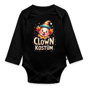 Clown Kostüm Gesicht Fasching Karneval Zirkus - Baby Bio-Langarm-Body - Schwarz - Vorne