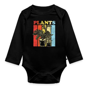 Amoureux des plantes jardinage rétro - Body Bébé bio manches longues - noir - Devant