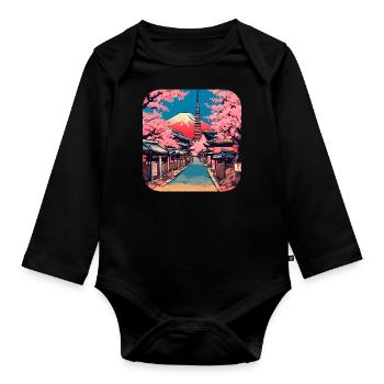 Tokio Tempel Kirschblüte Weltreise - Baby Bio-Langarm-Body - Schwarz - Vorne