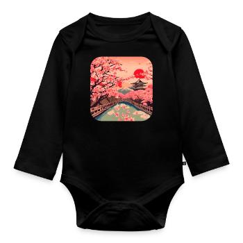 Tokyo Temple Cherry Blossom World Tour - Organic Longsleeve Baby Bodysuit - black - Front