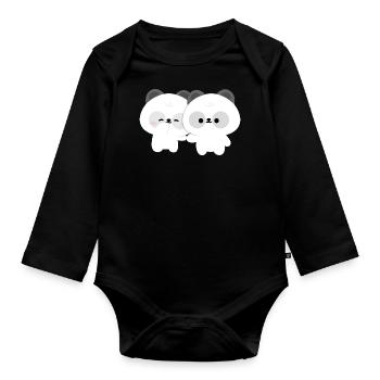 Panda Couple - Organic Longsleeve Baby Bodysuit - black - Front