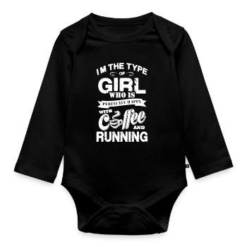 Happy With Coffee And Running - Organic Longsleeve Baby Bodysuit - black - Front
