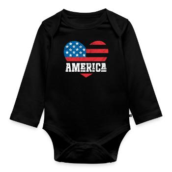 America Flag Heart - Organic Longsleeve Baby Bodysuit - black - Front