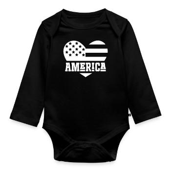 America Flag Heart White - Organic Longsleeve Baby Bodysuit - black - Front