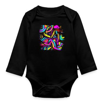 Neon Design Abstract UV House Style - Organic Longsleeve Baby Bodysuit - black - Front