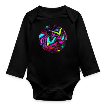 Neon Abstrakt Style Trend Glow Party - Baby Bio-Langarm-Body - Schwarz - Vorne