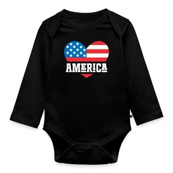 America Flag Heart - Organic Longsleeve Baby Bodysuit - black - Front