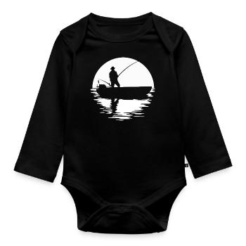 Angeln bei Vollmond - Mondnacht - Angler Geschenk - Baby Bio-Langarm-Body - Schwarz - Vorne