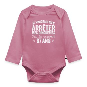 Cadeau 67e Anniversaire Droles 67 ans - Body Bébé bio manches longues - mauve - Devant