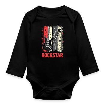 Chemise Rocker – Motif de musique rock rétro - Body Bébé bio manches longues - noir - Devant