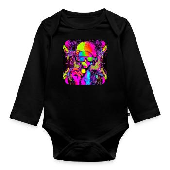 Neon Farben Bunt Kreativ Style Glow - Baby Bio-Langarm-Body - Schwarz - Vorne