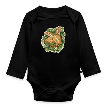 Sleeping bunny in clover Easter motif - Organic Longsleeve Baby Bodysuit - black - Front