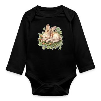 Lapin endormi Pâques - Body Bébé bio manches longues - noir - Devant