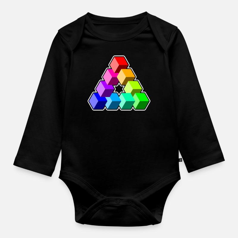 Triangle Colored Cubes - Organic Longsleeve Baby Bodysuit - black