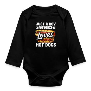 A Boy Who Loves Hot Dogs - Organic Longsleeve Baby Bodysuit - black - Front