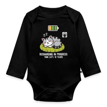 Recharging in Progress Cat - Organic Longsleeve Baby Bodysuit - black - Front