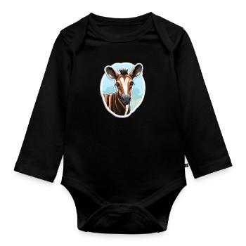 Tête D’okapi Motif Animalier Rare - Body Bébé bio manches longues - noir - Devant