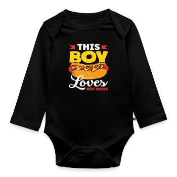 This Boy Loves Hot Dogs Hot Dog Lover - Organic Longsleeve Baby Bodysuit - black - Front