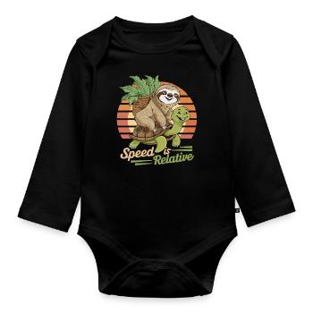 Faultier und Schildkröte – Speed is Relative - Baby Bio-Langarm-Body - Schwarz - Vorne