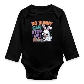 Osterhase mit Schokolade – No Bunny Can Stop Me - Baby Bio-Langarm-Body - Schwarz - Vorne