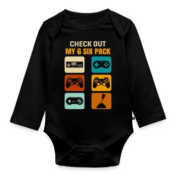 Gamer Gaming Check Out My 6 Six Pack - Organic Longsleeve Baby Bodysuit - black - Front