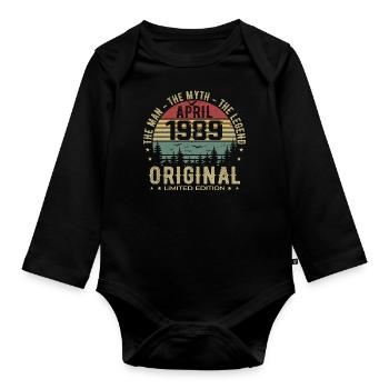 April 1989. 36th Anniversary Gift April 1989 - Organic Longsleeve Baby Bodysuit - black - Front