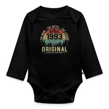 April 1993. 32nd Anniversary Gift April 1993 - Organic Longsleeve Baby Bodysuit - black - Front