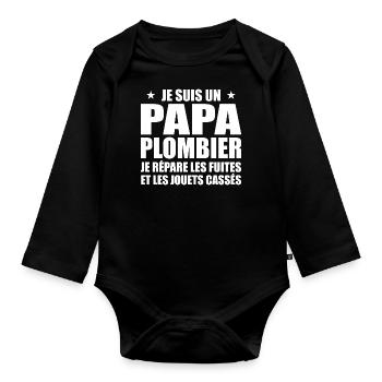 Plumber Dad, Father's Day Gift Idea - Organic Longsleeve Baby Bodysuit - black - Front
