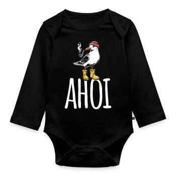 Seagull - Ahoy - North Sea - Gift - Organic Longsleeve Baby Bodysuit - black - Front