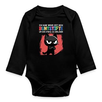 Genervte Katze & Buntstifte – Schulstart Hölle - Baby Bio-Langarm-Body - Schwarz - Vorne