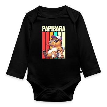 Papibara Capybara Dad Father - Organic Longsleeve Baby Bodysuit - black - Front