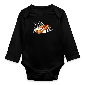 Hot Dog Lover American Flag - Organic Longsleeve Baby Bodysuit - black - Front