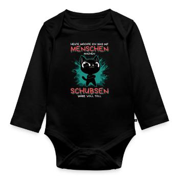 Menschen schubsen: Lustige schwarze Katze mit Plan - Baby Bio-Langarm-Body - Schwarz - Vorne
