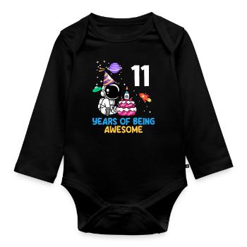 11 Years Astronaut Birthday Adventure - Organic Longsleeve Baby Bodysuit - black - Front